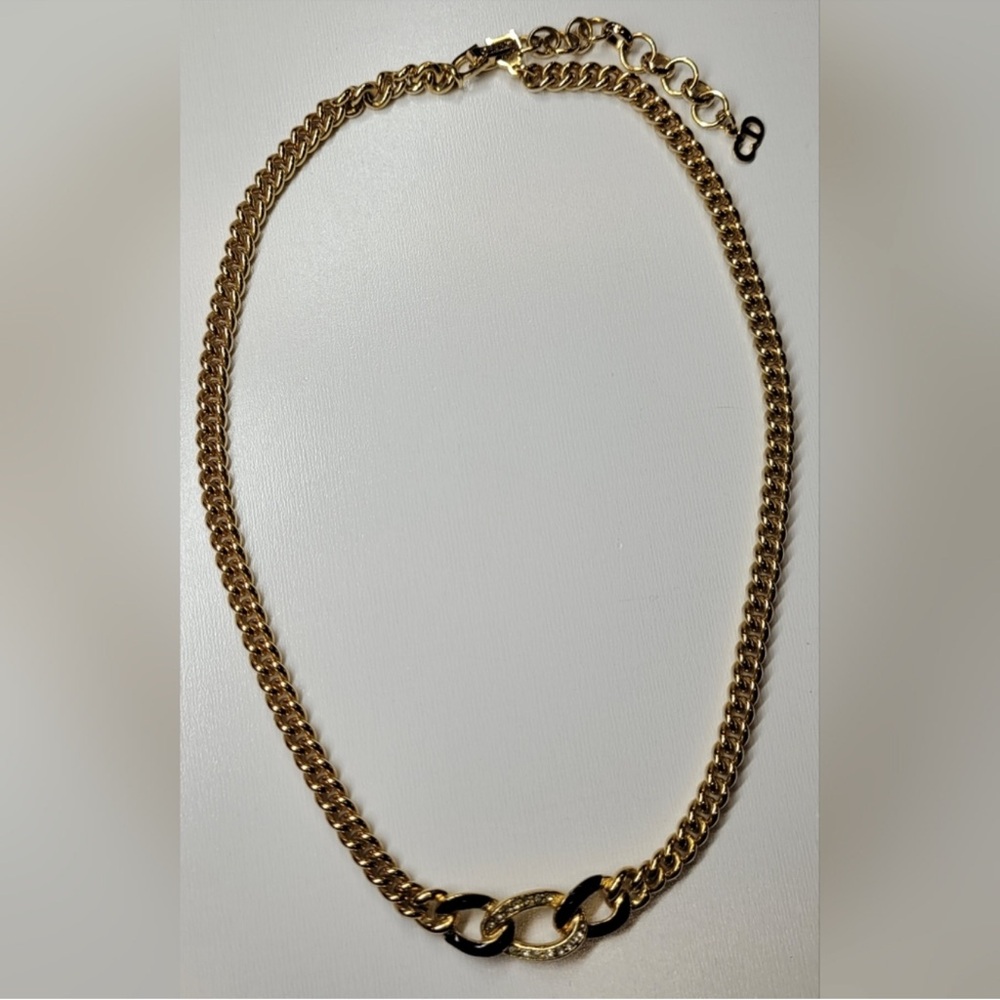 Christian Dior Gold Platted Necklace With Black Enamel And Rhinestones - Picture 2 of 3